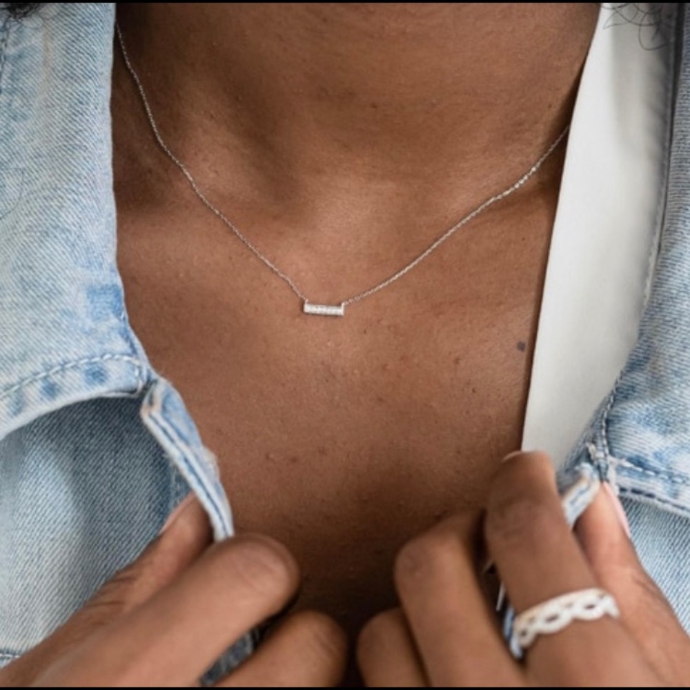 Dana Rebecca Sylvie Rose Bar Necklace — White Gold